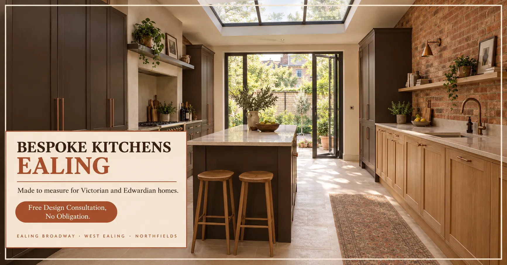 Bespoke kitchen a Victorian terrace in Ealing, designed, supplied and fitted by Raj Kitchen and Bedroom Ltd