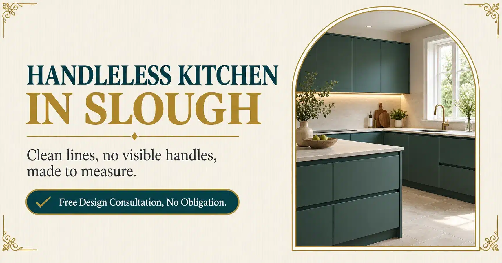 Handleless kitchen in Slough made to measure by Raj Kitchen and Bedroom Ltd